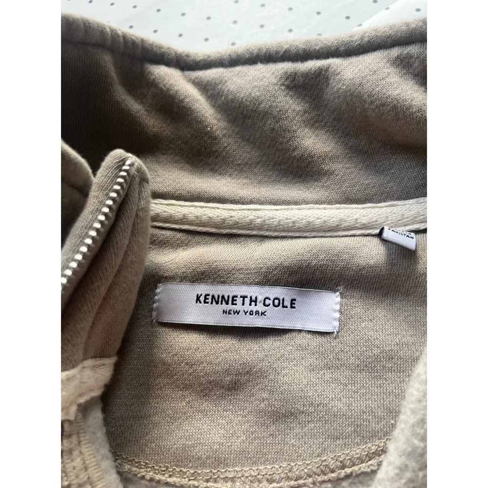 Kenneth Cole New York Mens XL Quarter Zip Sweatshirt Taupe Pullover Cotton Blend